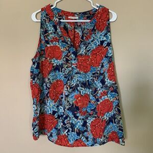 ROSE & RHYME Women's Sleeveless Floral Blouse SZ-XL 100% RAYON